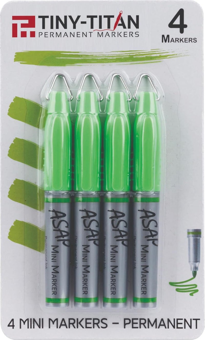 Tiny-Titan Mini Markers, Keychain Clip, Golf Ball Marker, Clip On Nurse's Badge - LIME GREEN Ink - Fine Point - 4 Pens Per Pack - Image 1